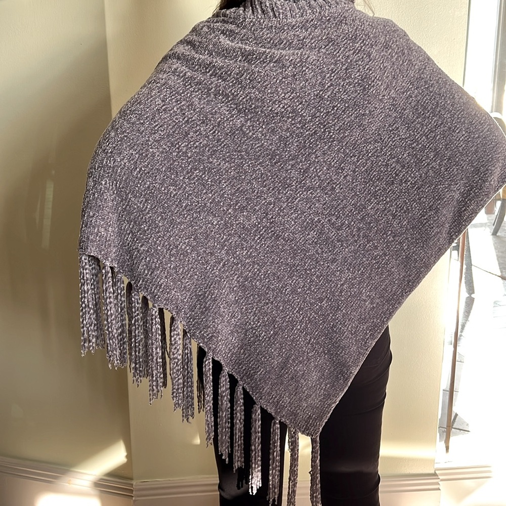 Gray Poncho with Fringe - Picture 2 of 14